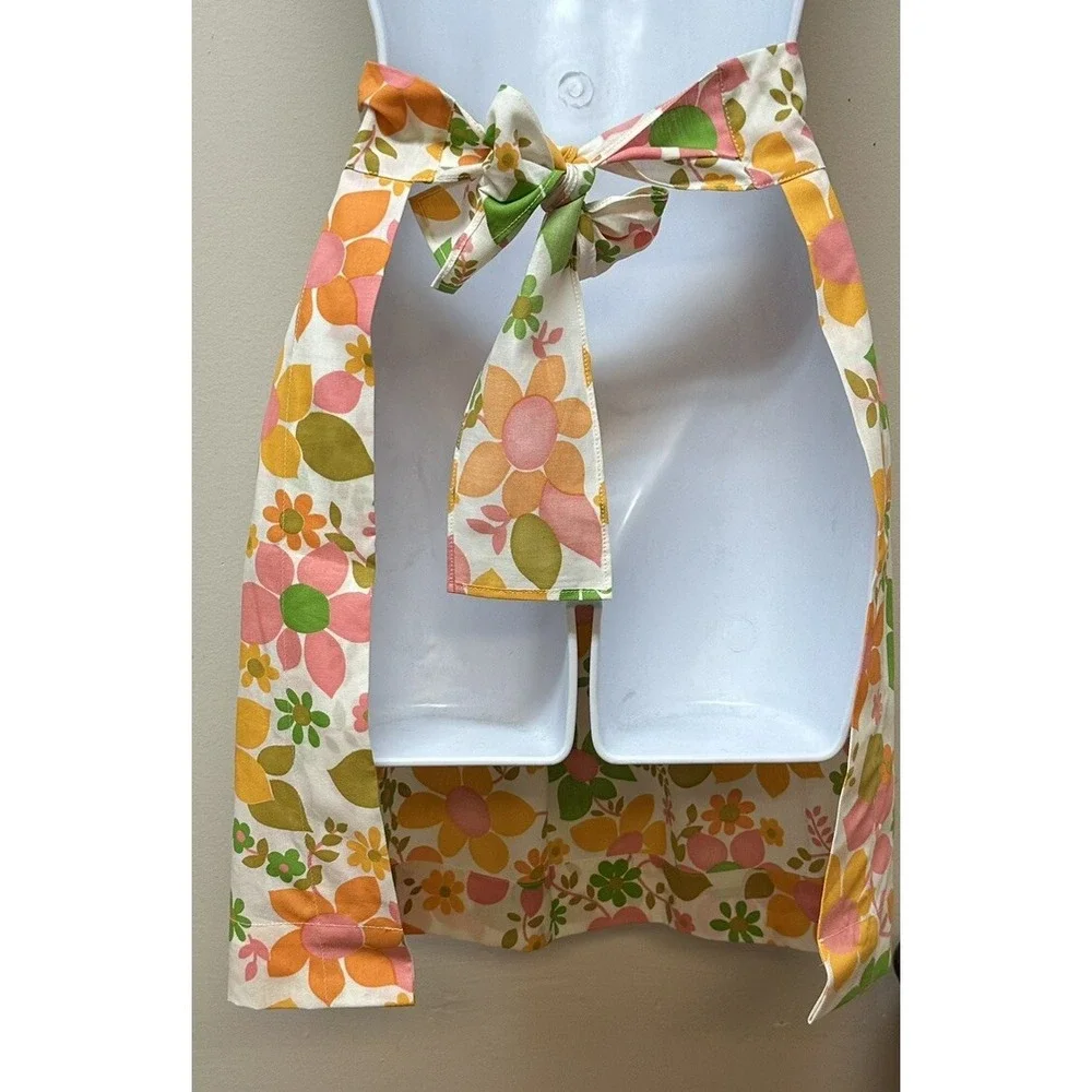 Vintage Half Apron Kitchen 70's Mod Retro Colors Floral Cotton